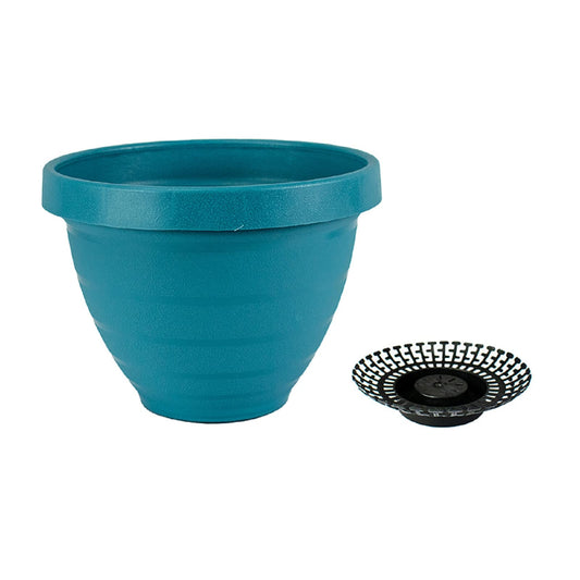 The HC Companies Rings Flower Planter - Self Watering Plant Pots for Herbs & More - Round Lightweight Outdoor & Indoor Planter (10" Blue, Pack of 1)