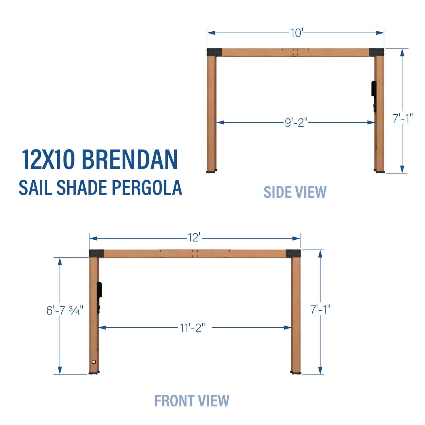 Backyard Discovery Brendan 12' x 10' Modern Cedar Wood Pergola Kit with Heavy-Duty Sun Shade Sail Screen Canopy, PowerPort, High-Wind Rating for Outdoor Patio, Garden, Deck, and Entertaining