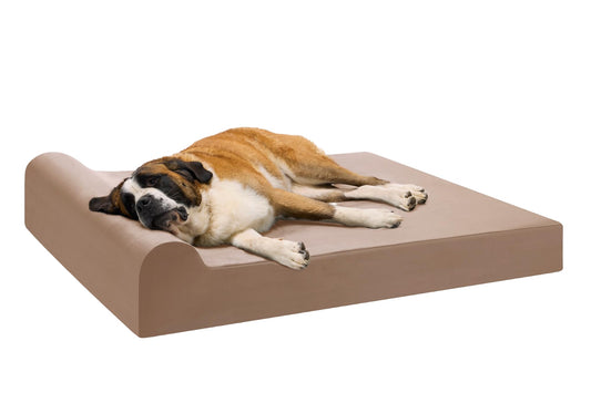 Barker Beds Giant Orthopedic Dog Bed - 7" Pillow Top with Headrest - 100-300 lbs - Memory Foam for Joint Pain & Arthritis - Vet Recommended, Washable - Made in USA - 60"x48"x7" - Khaki