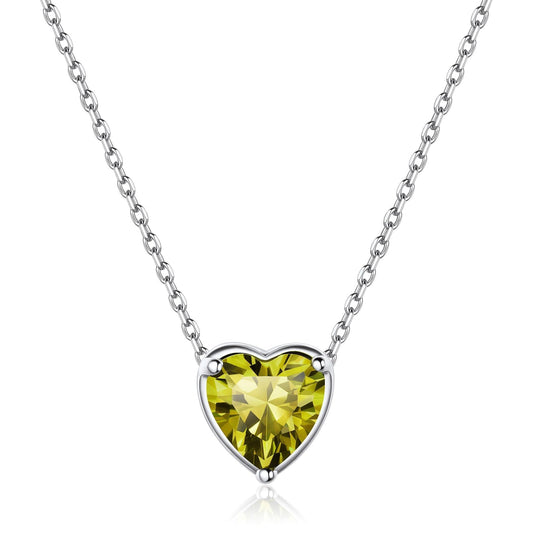 ChicSilver Tiny Silver Heart Necklace 925 Sterling Silver Love CZ Cubiz Zirconia Peridot August Birthstone Pendant Necklace Heart Choker Necklace for Women