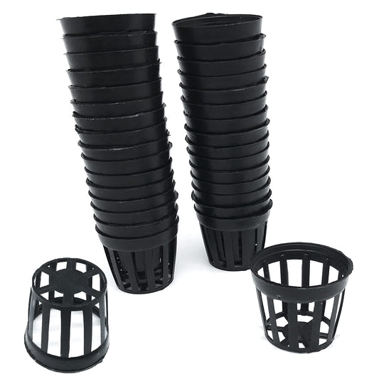 QINGSHENG 50pcs Plastic Aquatic Plant Planting Basket,Slotted Mesh Plant Pots,Round Pond Plant Basket,for Hydroponics(Black，Small Size