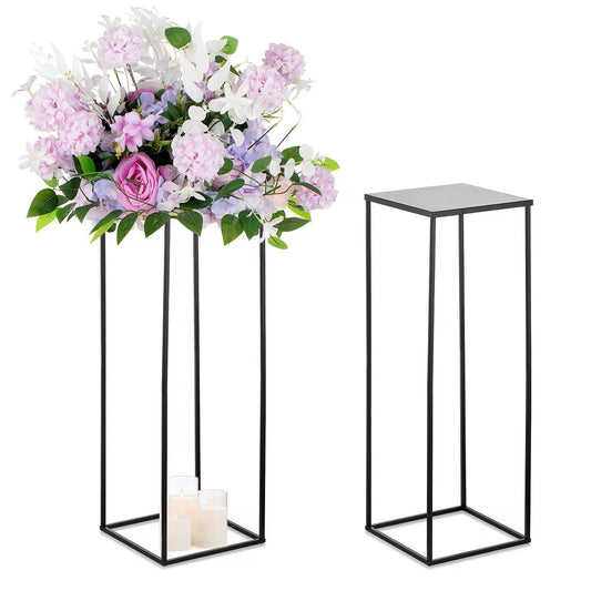 Sziqiqi Floor Vase Tables Centerpieces for Reception - 2 Pcs Metal Column Geometric Flower Stand 31.5in Black Tall Flower Display Rack Decorations for T-Stage Wedding Party Event