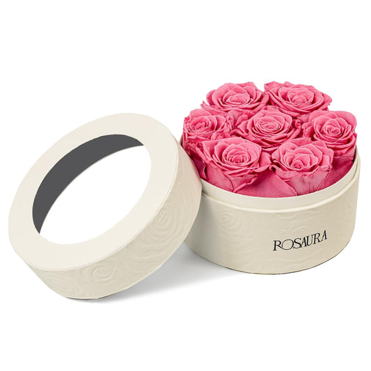 Rosaura Round Preserved Roses Gift Box (Pink, 7 Roses)
