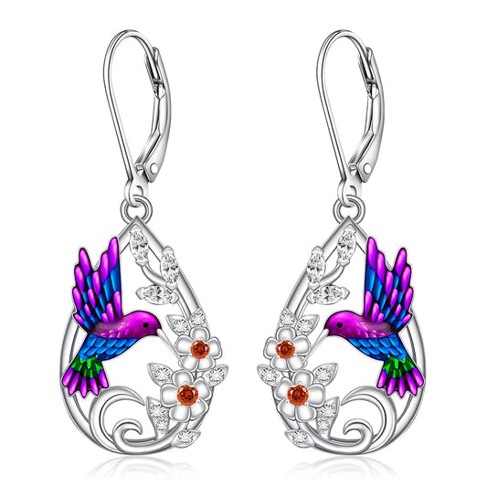 Hummingbird Earrings for Women Sterling Silver Flower Dangle Earrings Hummingbird for Lovers Elegant Jewelry Gifts for Christmas Mothers Day