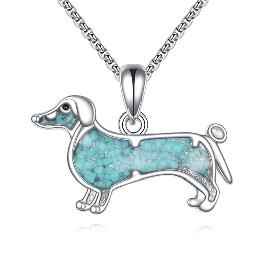 HKPATOP Dachshund Necklace 925 Sterling Silver Turquoise Dog Pendant Animal Jewelry Gift for Women Men