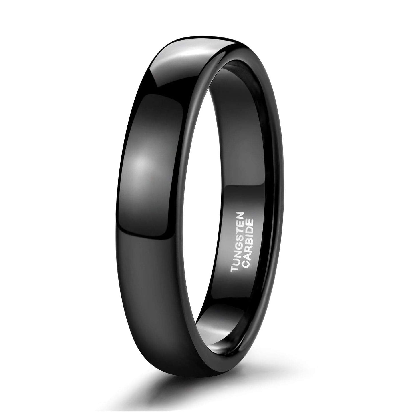 TRUMIUM 4mm Mens Womens Wedding Band Tungsten Carbide Black Rings High Polished Beveled Edges Comfort Fit Size 7