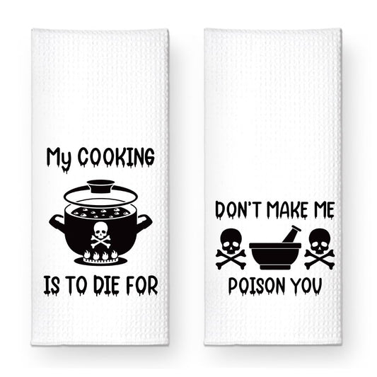 ZBBFSCSB Don’t Make Me Poison You Kitchen Towels 2 Pack, Sarcastic Halloween Horror Kitchen Decor, Funny Dish Towels Gifts for Women Mom Hostess, Thanksgiving New Home Gifts for Neighbor Friend