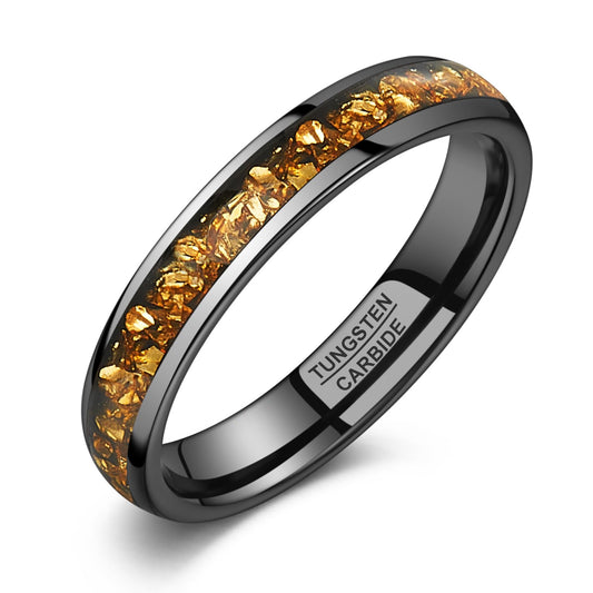 NUNCAD Women's Tungsten Rings 4mm Black Wedding Band Inlaid with Citrine Center Polished Domed Comfort Fit Size 6