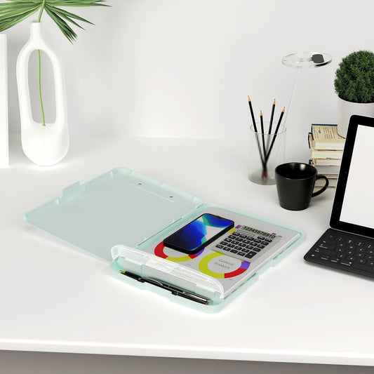 Piasoenc Clipboard with Storage, 8.5 x 11 Organization Box with Pen Holder and A4 Legal Paper Folder, Folio & Side-Opening, Low Profile Clip,for Nurses,Teachers, Size 14 x 9.6 x 1.2 in, Blue