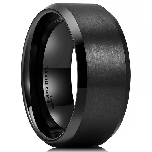 King Will Basic 6mm 7mm 8mm 9mm 10mm Men, Women Wedding Black Tungsten Ring Matte Finish Beveled Polished Edge Comfort Fit (10mm, 6)