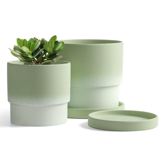 4PCS Flowerpot with Tray Ceramic Planters Small Planters for Indoor Plants Plant Pots Indoor with Drainage Small Succulent Clay Planter Pots (Green)