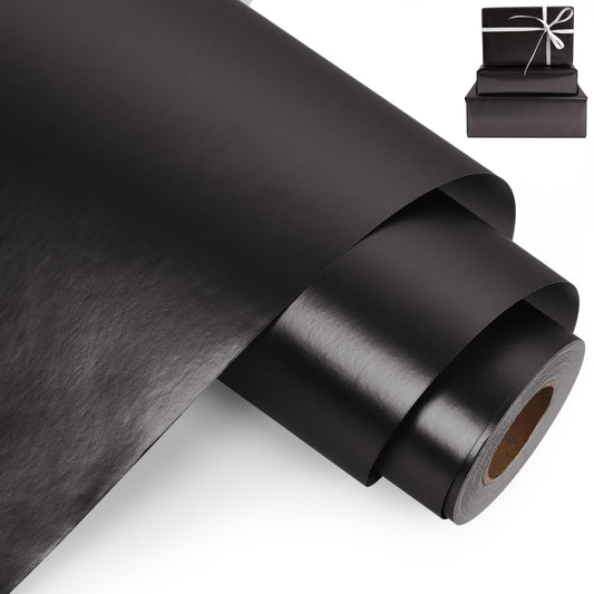 Aimyoo Black Metallic Wrapping Paper Roll - 17 Inches X 60 Feet, Matte Solid Black Color Paper for Birthday, Christmas, Wedding, Baby Shower, Holiday, Bridal Shower