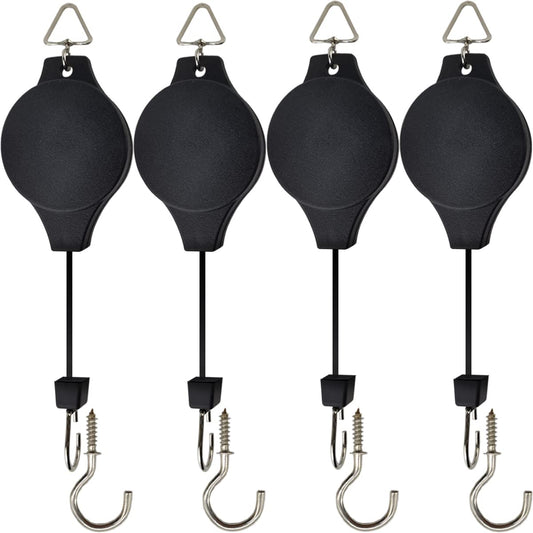 NSBELL 4PCS Plant Pulley with 4 PCS Metal Ceiling Plant Hooks Retractable Pulley Plant Hanger Hanging Flower Basket Hook Hanger for Garden Baskets Pots and Birds Feeder