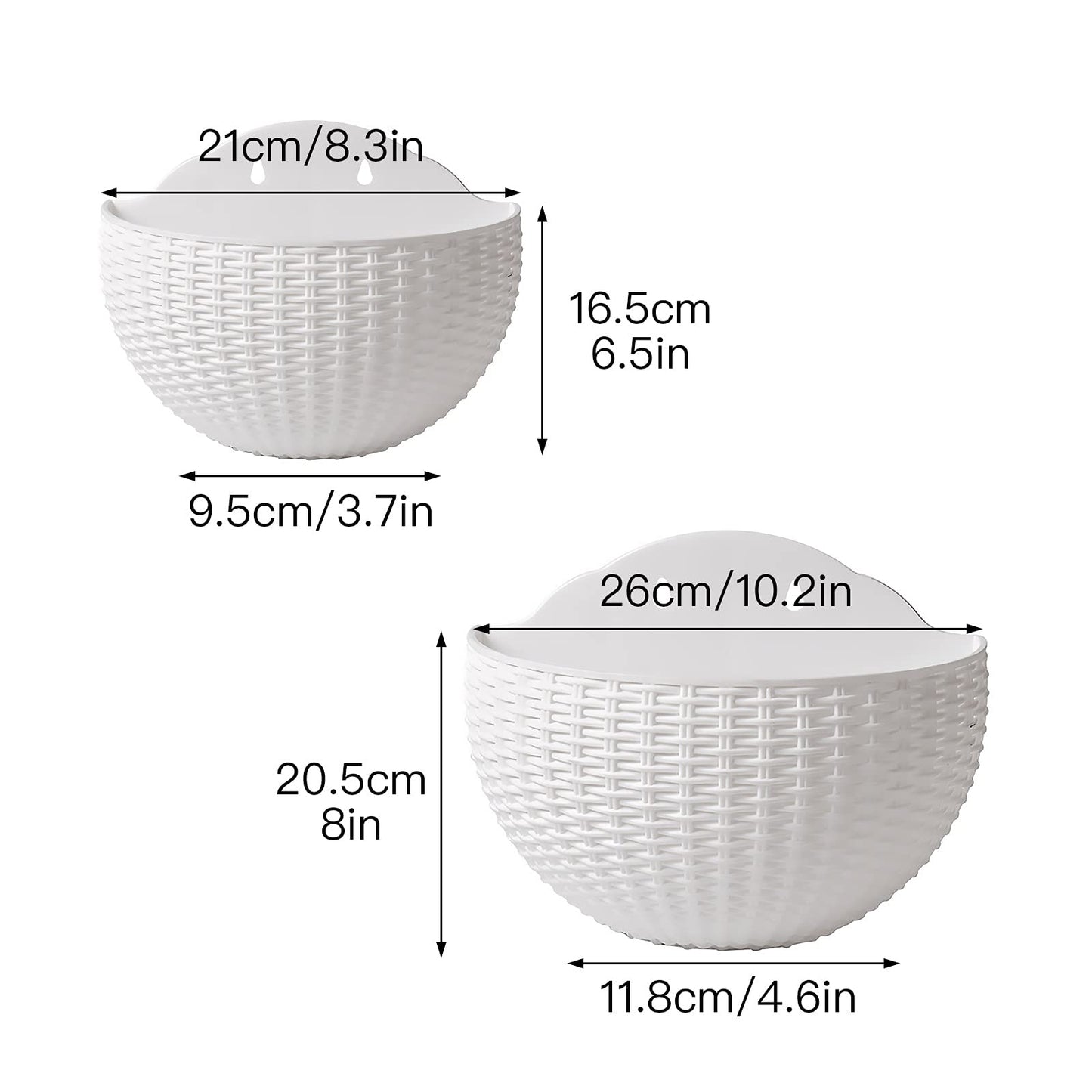 Hanging Planter Pot, Wall and Railing Hanging Planters with S Hooks, Half Round Imitation Rattan European Style Wall Flowerpot Rustic Decorative Flower Basket for Home Balcony(#2pcs 26 * 20cm Khaki)