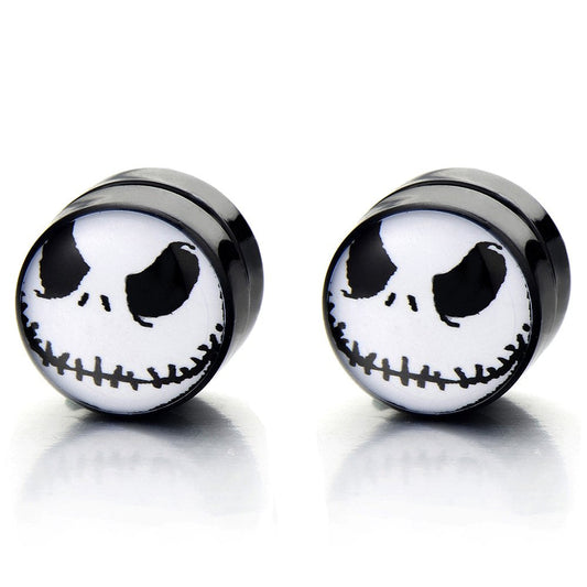 10MM Magnetic Black Circle Alien Stud Earrings for Men Women, Non-Piercing Clip On Fake Ear Plugs Gauges