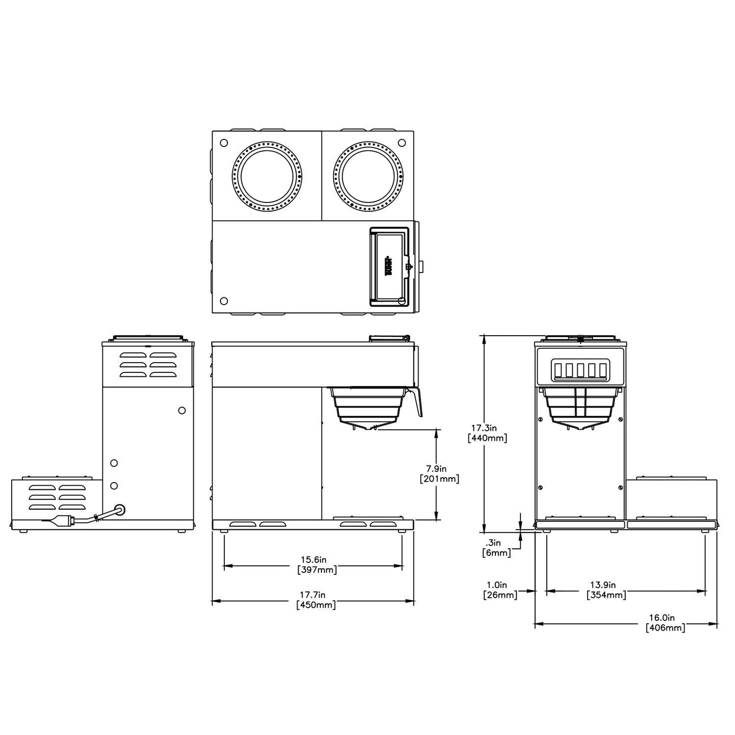 BUNN VP17-3, 12-Cup Low Profile Pourover Commercial Coffee Maker, 3 Lower Warmers, 13300.0003,Silver