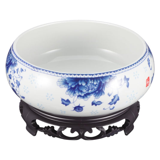 YARNOW Lotus Bowl Planter with Stand - Non Hole Ceramic Bonsai Pot for Water Lily, Succulents, and Small Plants, 7 x 6.3 x 4 Inch