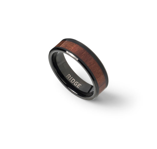 Ridge 8mm Beveled Ring Set - Mopane Wood - 7
