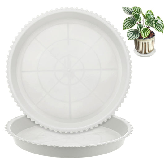 M METERXITY 2-Pack Plastic Plant Saucers, 6.6 Inch ID Round Plant Pot Water Trays for Indoor/Outdoor, Flowerpot Drip Tray [7.7 Inch OD, White]