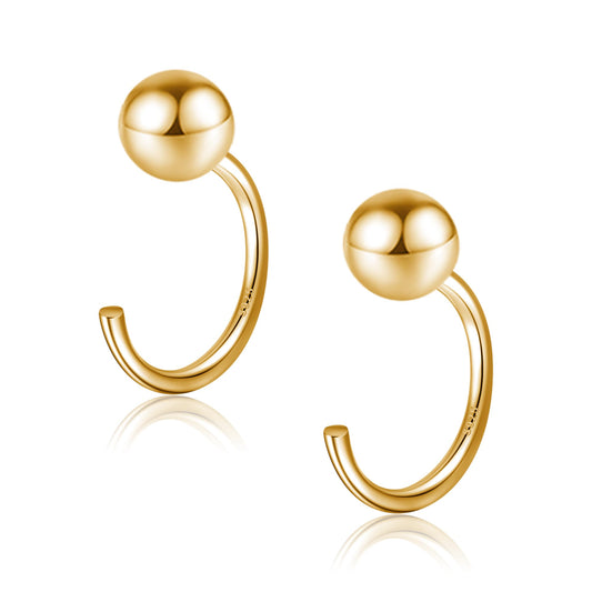 CHIC & ARTSY 4mm Half Hoop Earrings 18K Gold Plated 925 Sterling Silver Ball Huggies Hoop Earrings for Women Little Ball huggie Hoops Earrings