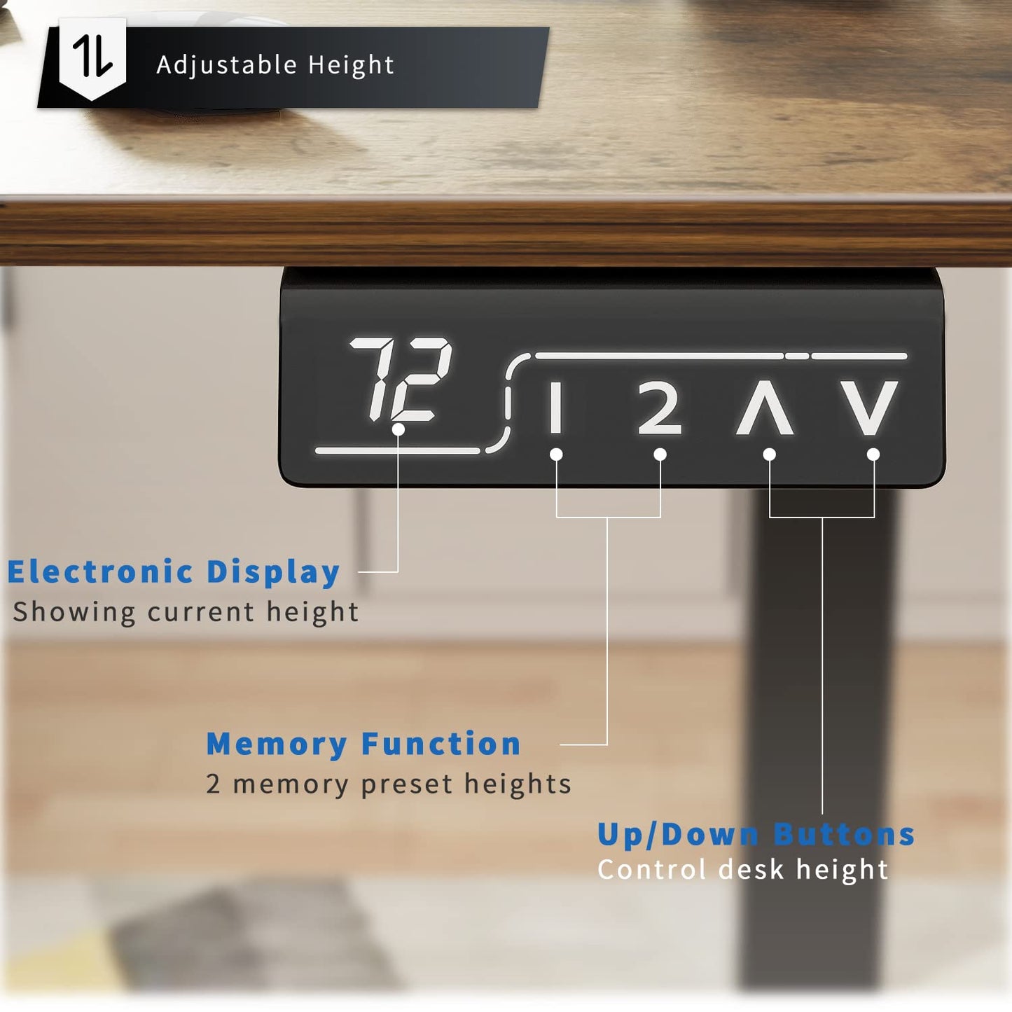 YESHOMY Height Adjustable Electric Standing Desk, 55 inch Computer Table, Home Office Workstation, Black Leg/Rustic Brown Top