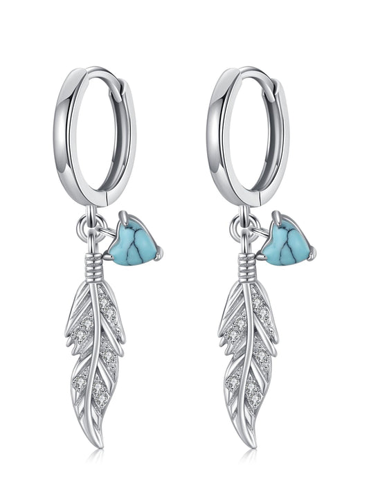 Turquoise Earrings 925 Sterling Silver Feather Dangle Earrings Native American Jewelry Western Vintage Gifts for Women