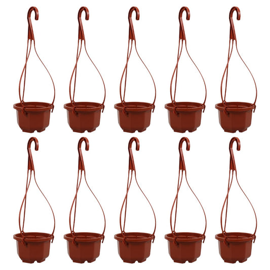 Mipcase 10 Pcs Hanging Planters for Indoor Plants: Plastic Plant Pots with Drainage & Hooks for Flowers Herbs Succulents- Hanging Baskets for Home Garden Decor, 11.79X3.85X2.36in (Dark Red)