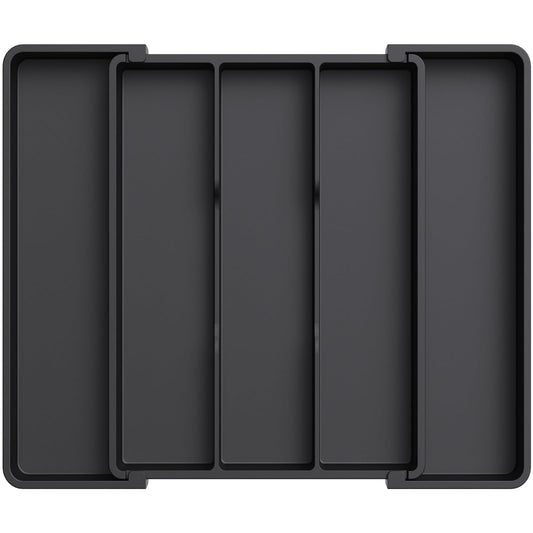 Lifewit Utensil Organizer for Kitchen Drawers, Expandable Cooking Utensil Tray, Adjustable Cutlery Silverware Flatware Holder, Plastic Spatula Tools Storage Divider, 11-18 x 14", Black