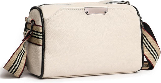 Plinvo Luxury Genuine Leather Crossbody Bag for Women, Wide Adjustable Strap & Timeless Design (02 Beige)