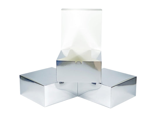PandaPandaPPS Gift Boxes 25 pcs, 8"x8"x4", Metallic Silver Glossy and Mirror Finish, with Lids, Easy Assemble for Bridesmaid Proposal, Wedding, Party Favors and Festivals (Metallic Sliver, 8 * 8 * 4)