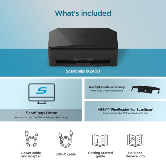 ScanSnap iX2400 High-Speed Simple One-Touch Button Color Document, Photo & Receipt Scanner with 100 Page Auto Document Feeder for Mac or PC, Black