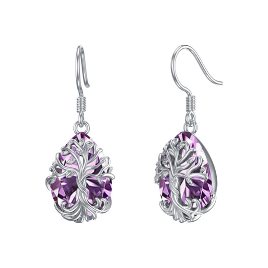 TOUPOP Alexandrite Tree of Life Earrings Sterling Silver Teardrop June Birthstone Earrings Family Tree Alexandrite Jewelry Birthday Mothers Day Gifts for Women Mom Her