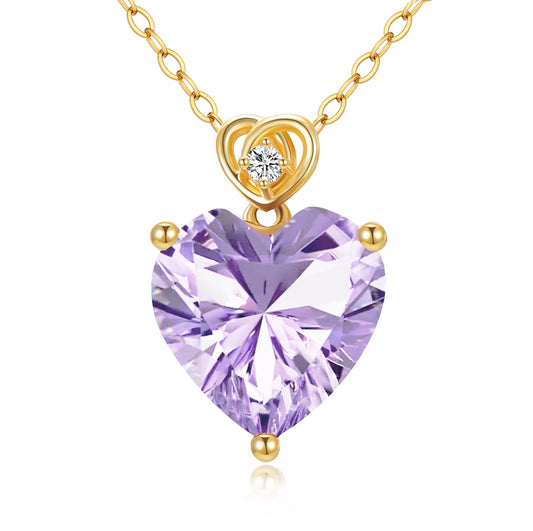 NFYBD 14k Gold Love Heart Gemstone Birthstone Pendant Necklace for Women 3 Carat Heart-cut Created Gemstone Anniversary Birthday Mother's Day Necklaces for Her 16+1+1 inch-Jun
