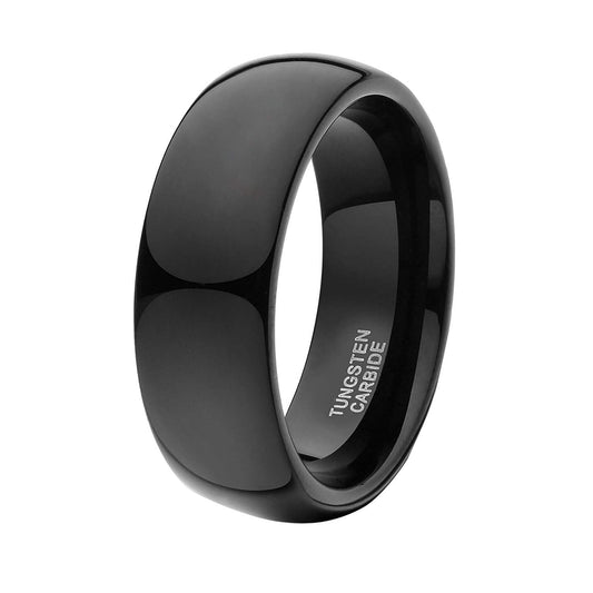 TRUMIUM 8mm Black Ring Band Tungsten Wedding Band for Men Women High Polished Dome Comfort Fit Size 12