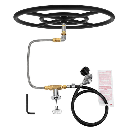 Stanbroil LP Propane Gas Fire Pit Burner Ring Installation Kit, Black Steel, 18-inch
