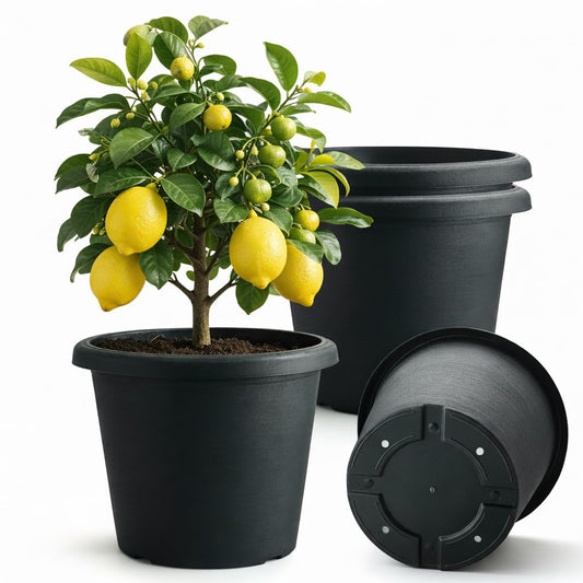 4 Pack 16 Inch Large Planters, Plastic Heavy-Duty Plant Pots with Drainage Holes - Flower Pots for Indoor & Outdoor Plants - 30L Capacity, 16" Dia & 12" Tall, Cement Textured Patio Garden Containers