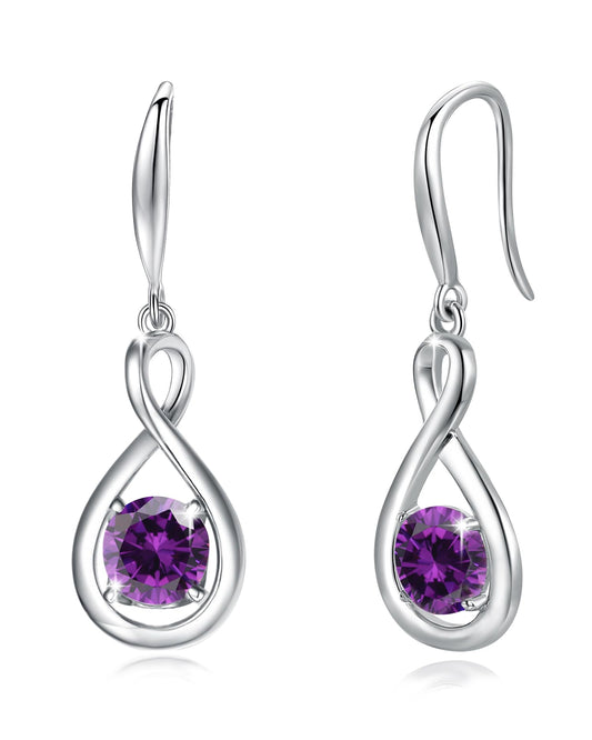 FANCIME Amethyst Dangle Drop Earrings 925 Sterling Silver Dainty Infinity Purple Gemstone February Birthstone Earring Fine Jewelry Birthday Mothers Day Gifts for Mom Wife Her Women