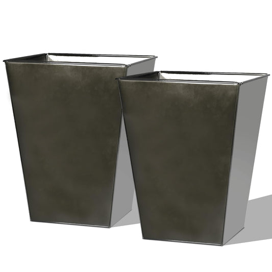 Worth Garden Large Metal Glazed Floor Planter Set of 2-14" Dia x 18" H - Luxurious Glossy Finish Black Tall Square Tapered Steel Plant Pots, Decor Flower Pot Indoor & Outdoor, Drainage Hole