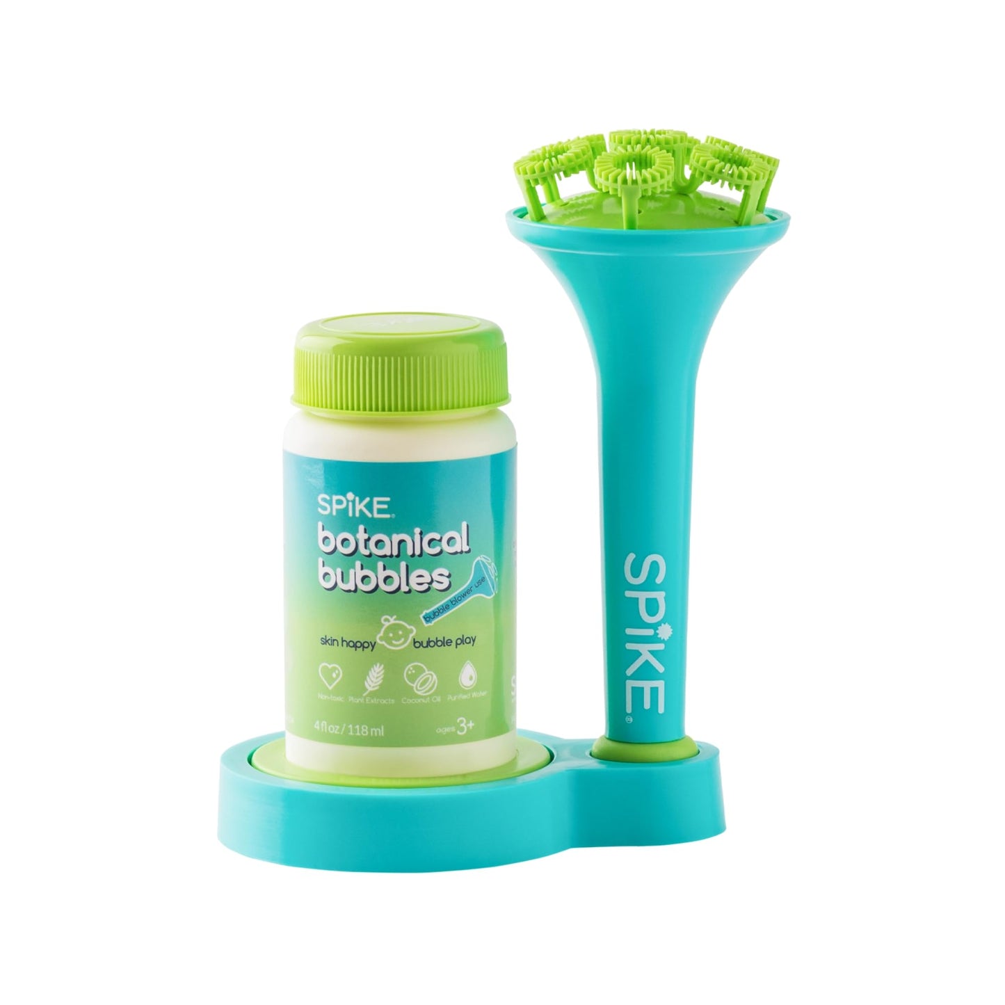 Innobaby Spike Bubble Blower with Mess Free Botanical Bubbles and Dipping Tray - Magic Wand Blows Oodles of Bubbles Without The Mess - Recommended for Speech, Visual & Motor Development - Color: Aqua