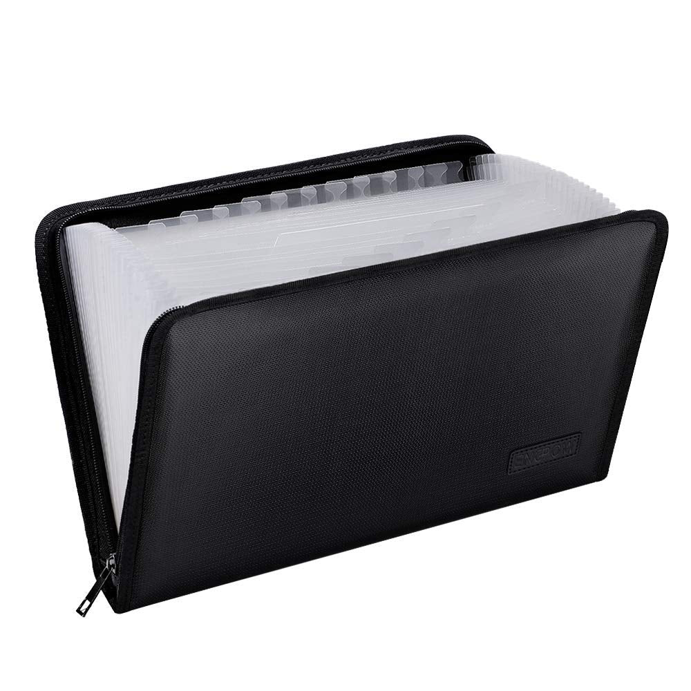 ENGPOW Fireproof File Folder Fireproof Fire and Water Resistant Money Document Bag with A4 Size 13 Pockets Zipper Closure Non-Itchy Silicone Coated Portable Filing Organizer Pouch(14.3" x 9.8")