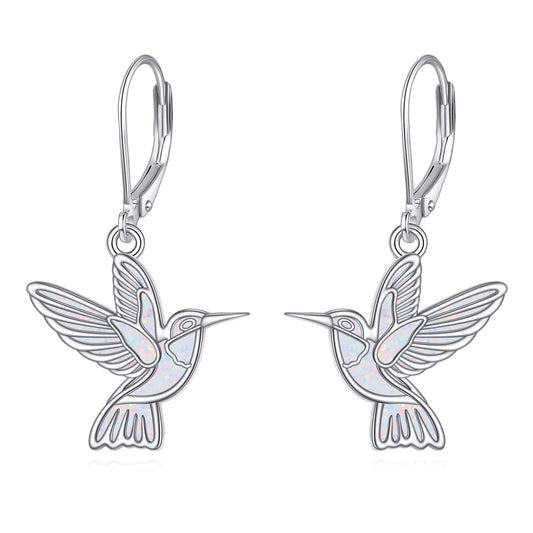 Hummingbird Dangle Earrings 925 Sterling Silver Bird Earrings for Women Bird Earrings (Opal Hummingbird Earrings)