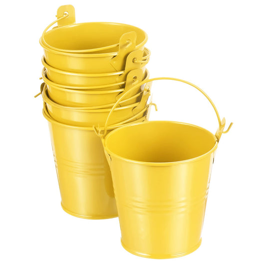 PATIKIL 3" Height Mini Metal Bucket, 6 Pack Colorful Metal Succulents Pot Party Decorative Pails with Handles for Small Succulents, Yellow