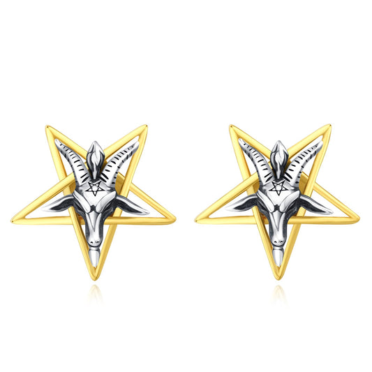 Sigil of Baphomet Earrings,Inverted Pentagram Baphomet Goat Earrings 925 Sterling Silver Satanic for Men Women Goat Stud Christmas Birthday Jewelry