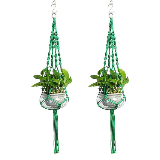 Vpang 2 Pack Macrame Plant Hanger, Outdoor Indoor Hanging Planter Basket Flower Pot Holder Nylon Rope Home Decor 41 Inch (Green)