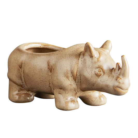 47th & Main Wild Safari Shaped Ceramic Planter Flower Pot for Succulents Small Plants and More, 4.2" Wide, Rhino