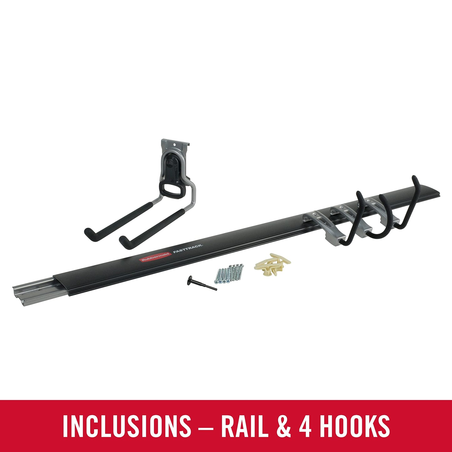 Rubbermaid FastTrack Garage Storage Utility Hooks 5 Piece Black All in One Rail Hook Kit and Tool Organizer Heavy Duty for Home/Garage/Shed/Garden