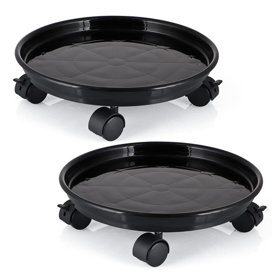 Skelang 13" Plant Caddy, Movable Plant Stand Pot Saucer, Plant Pallet Tray Trolley with Casters, Plant Dolly for Garden Planter, Deck Potted Plant, Each Load Capacity 125 Lbs, Pack of 2 (Black)