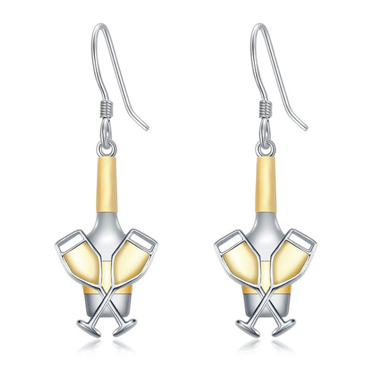 PROESS 925 Sterling Silver Champagne Earrings for Women Wine Glass Dangle Earrings Champagne Wine Bottle Earrings Christmas Mothers Day Gifts
