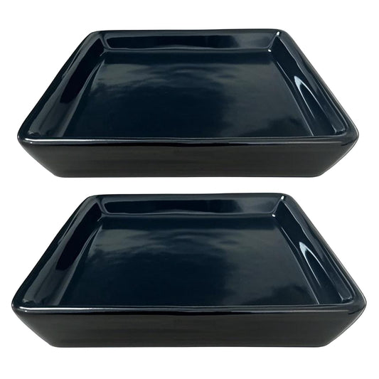 Square Plant Saucer 6 Inch 2 Pack，Plant Trays for Pots, Black Ceramic Plant Saucers for Indoors Outdoors, Plant Drip Tray 4 6 8 10 12 14 Inch
