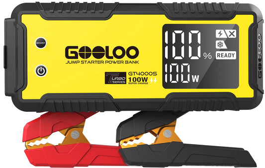GOOLOO GT4000S Jump Starter 4000A Car Jumper Starter (Up to 10L Diesel All Gas Engines), 100W Fast-Charging Lithium Jump Box, SuperSafe Portable Car Battery Charger Power Bank for 12V Vehicles, Yellow